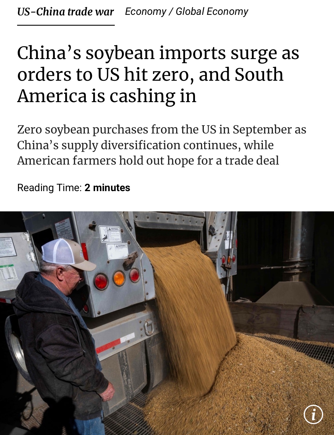 SCMP: China imported no soybeans from the United States in September ...